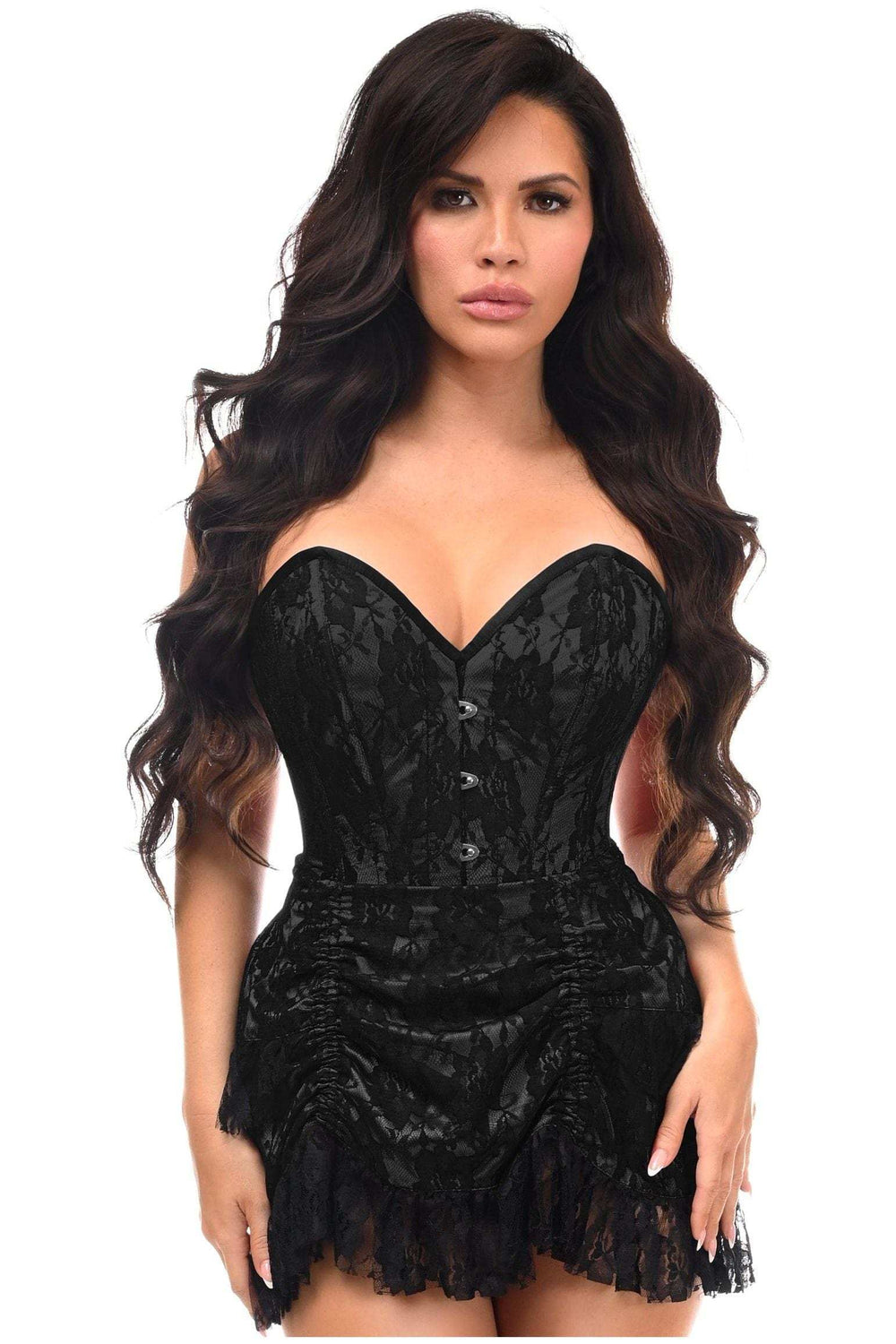 Daisy Corsets Top Drawer 2 PC Black Lace Steel Boned Corset & Skirt Set - Daisy Corsets - Flyclothing LLC