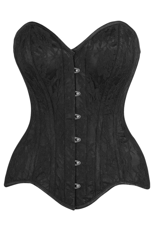 Daisy Corsets Top Drawer Black Satin w/Black Lace Overlay Steel Boned Overbust Corset - Daisy Corsets