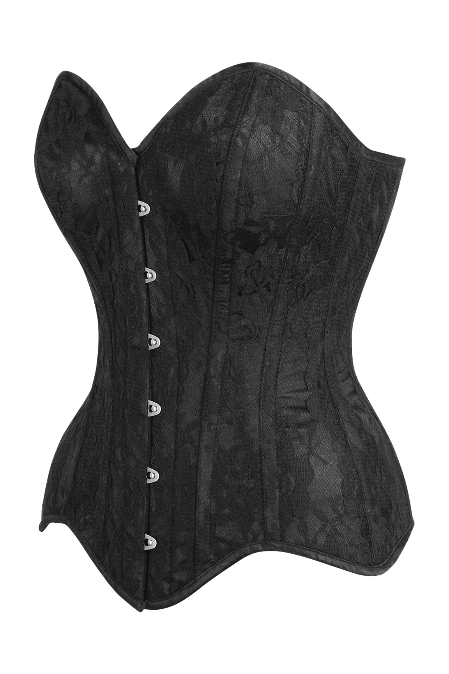 Daisy Corsets Top Drawer Black Satin w/Black Lace Overlay Steel Boned Overbust Corset - Daisy Corsets