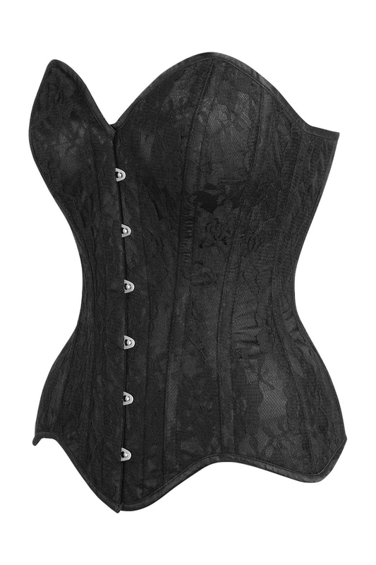 Daisy Corsets Top Drawer Black Satin w/Black Lace Overlay Steel Boned Overbust Corset - Daisy Corsets