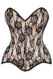 Daisy Corsets Top Drawer Nude Satin w/Black Lace Overlay Steel Boned Overbust Corset - Daisy Corsets