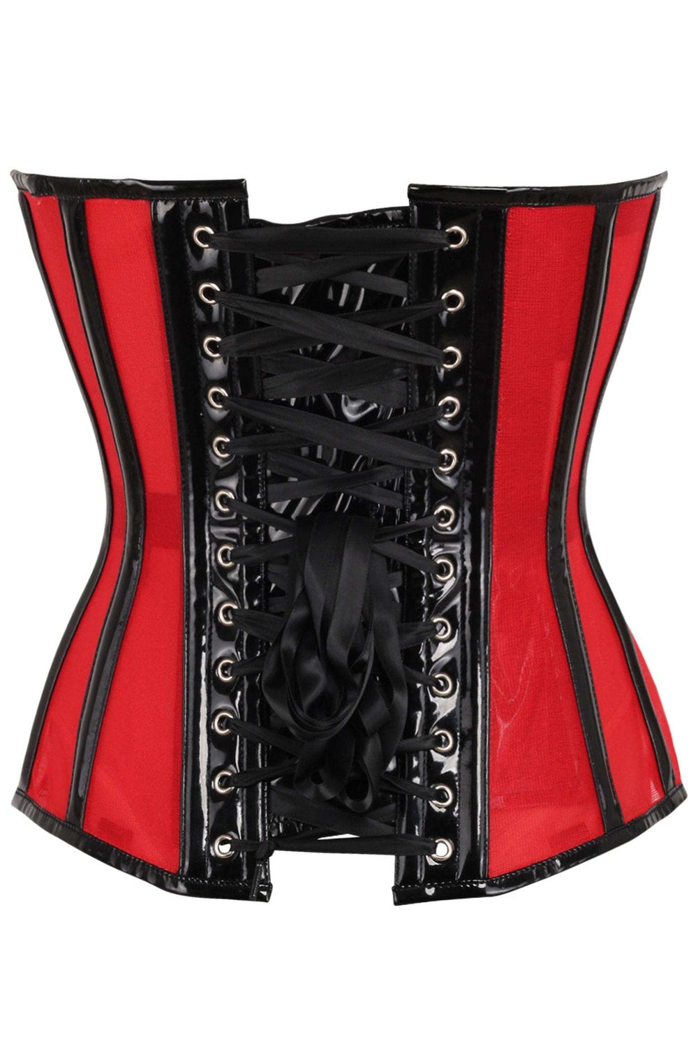 Daisy Corsets Top Drawer Red Mesh Net w/Patent Steel Boned Overbust Corset - Daisy Corsets - Flyclothing LLC