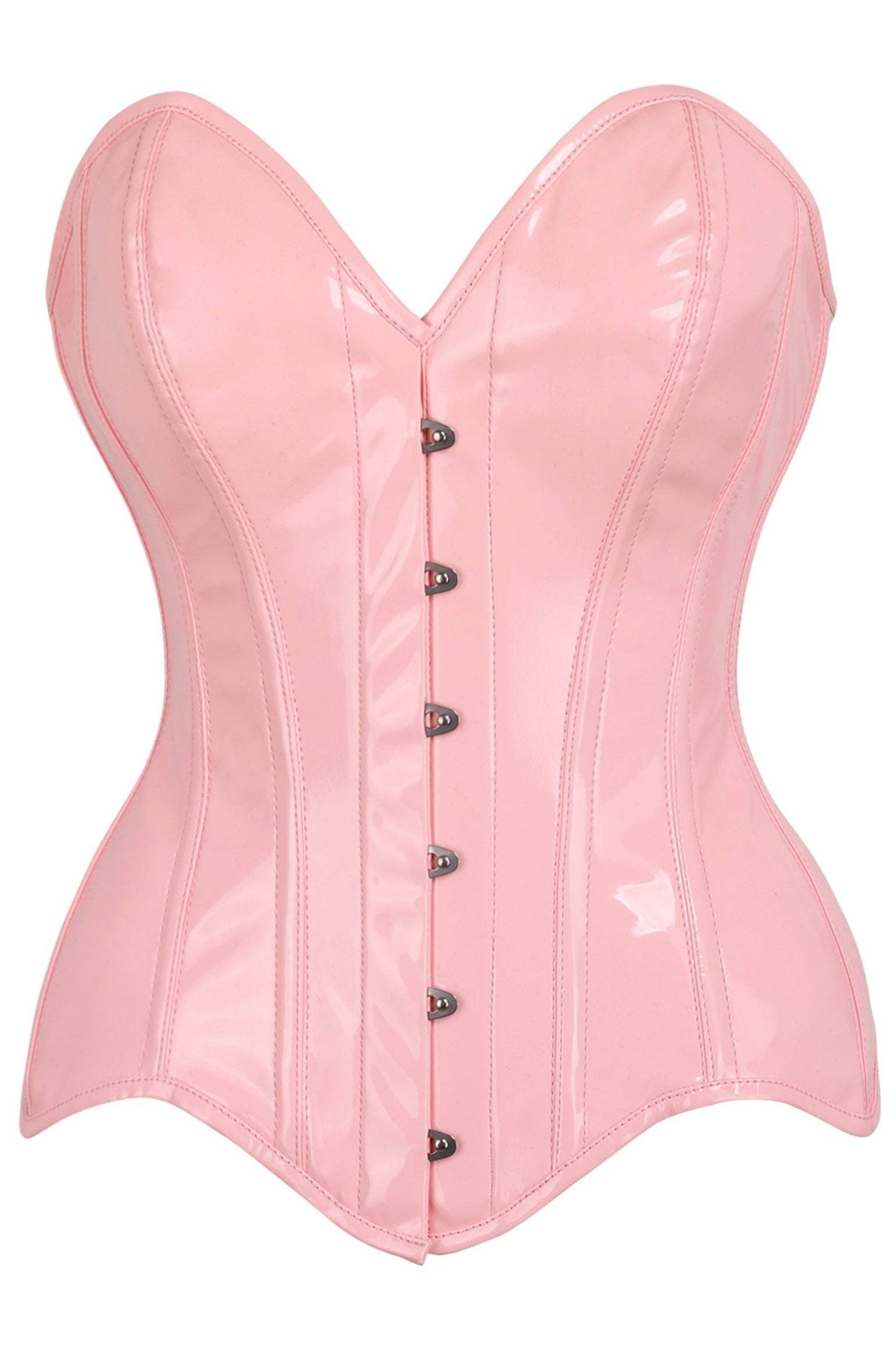 Daisy Corsets Top Drawer Lt Pink Patent Leather Steel Boned Overbust Corset - Daisy Corsets - Flyclothing LLC
