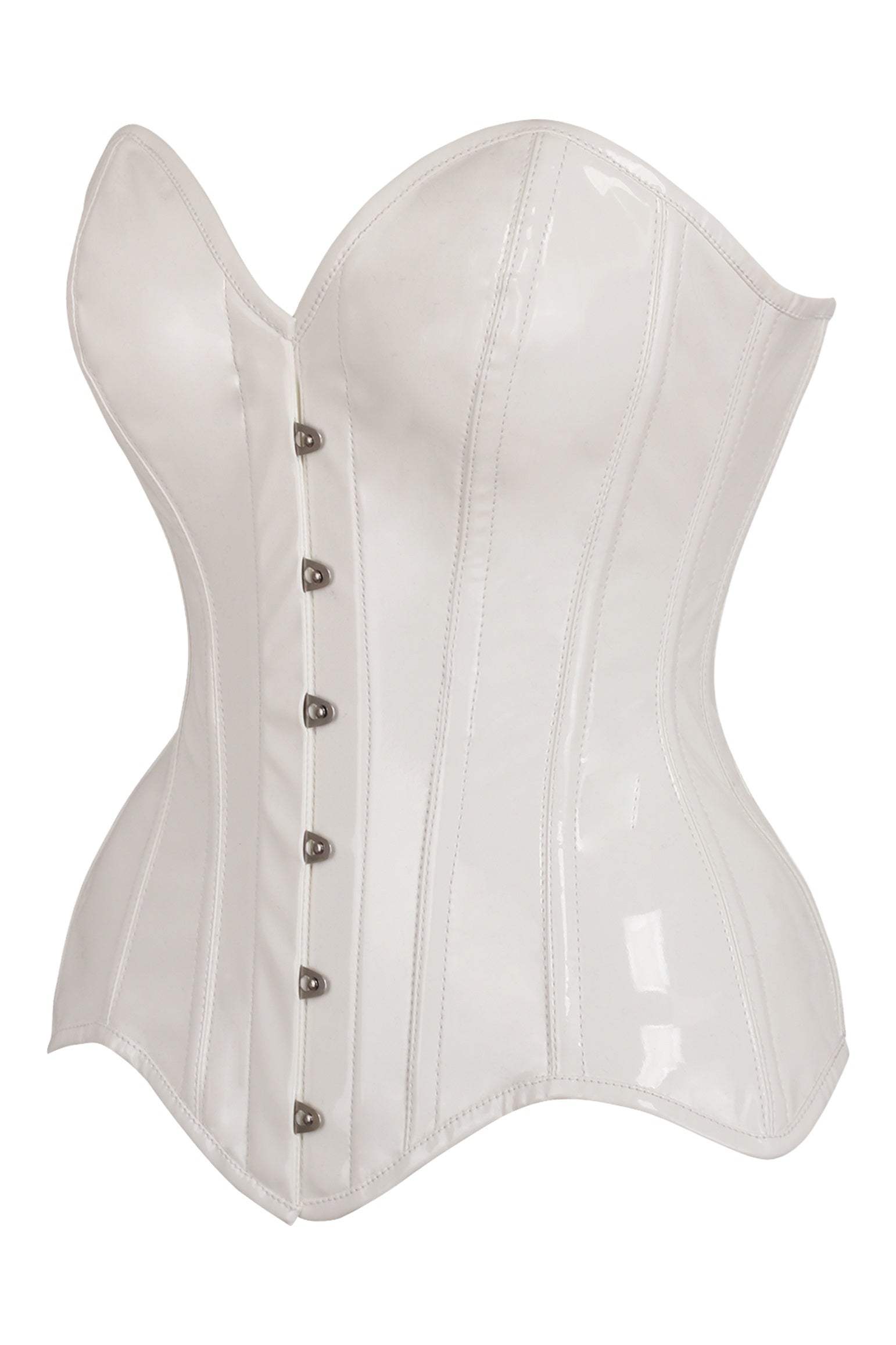 Daisy Corsets Top Drawer White Patent Leather Steel Boned Overbust Corset - Daisy Corsets - Flyclothing LLC
