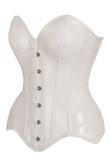 Daisy Corsets Top Drawer White Patent Leather Steel Boned Overbust Corset - Daisy Corsets