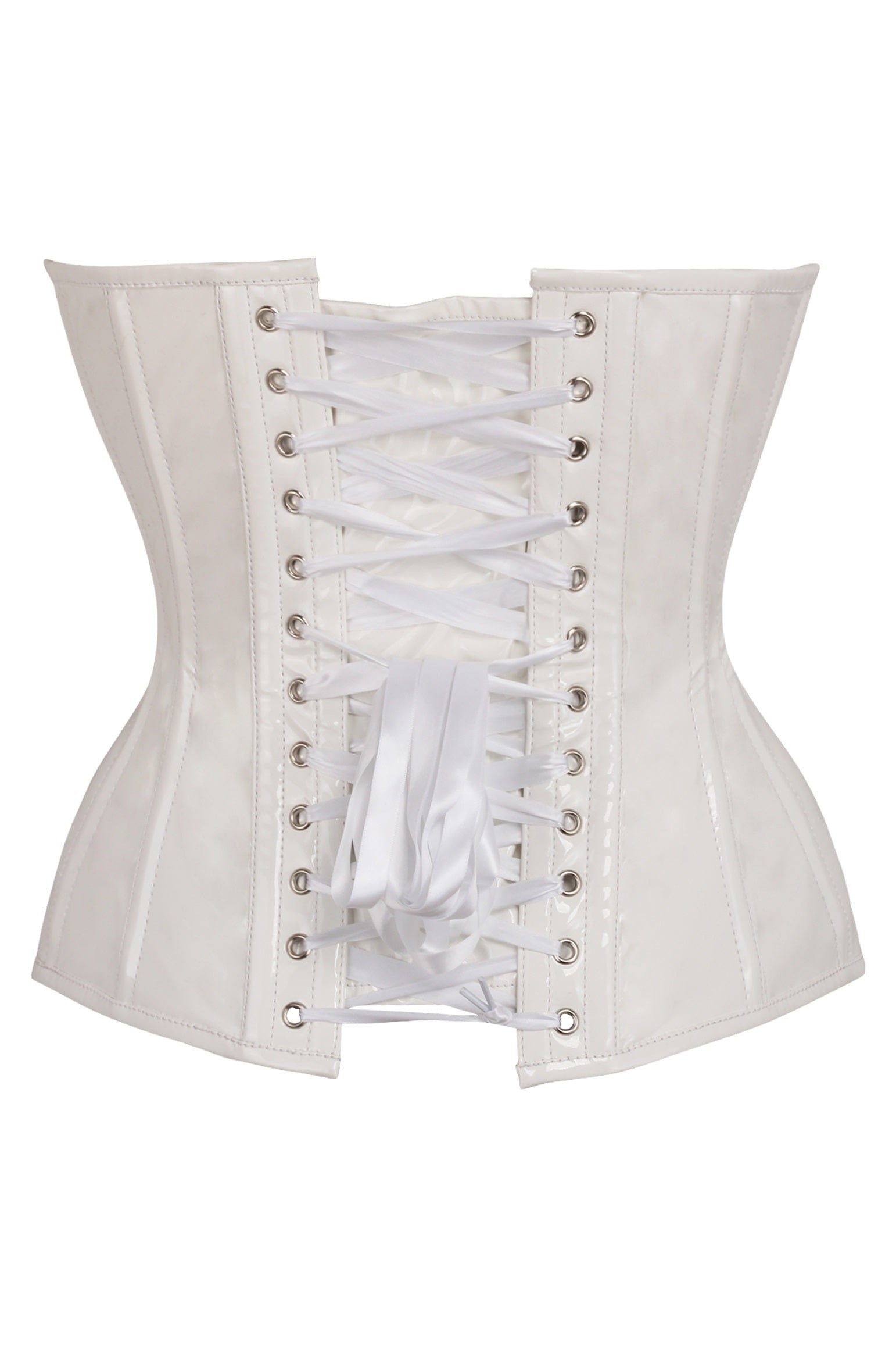Daisy Corsets Top Drawer White Patent Leather Steel Boned Overbust Corset - Daisy Corsets