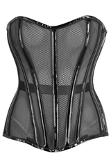 Daisy Corsets Top Drawer Black Fishnet w/Patent Steel Boned Overbust Corset - Daisy Corsets