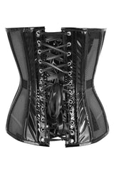 Daisy Corsets Top Drawer Black Fishnet w/Patent Steel Boned Overbust Corset - Daisy Corsets