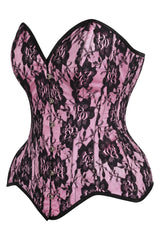 Daisy Corsets Top Drawer Pink Satin w/Black Lace Overlay Steel Boned Overbust Corset - Daisy Corsets