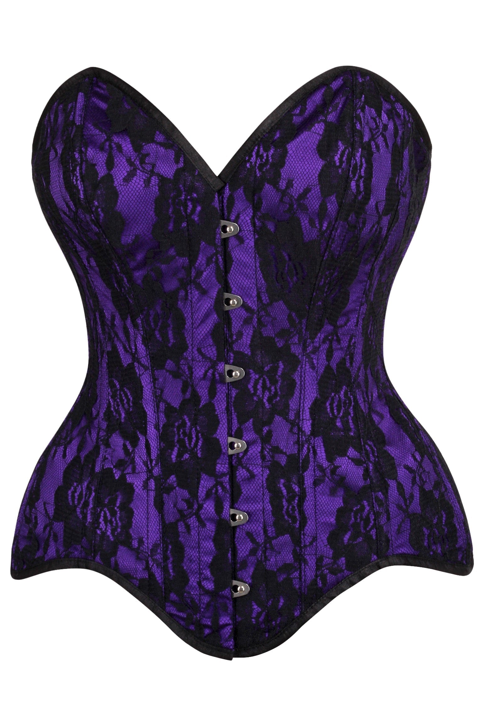 Daisy Corsets Top Drawer Purple Satin w/Black Lace Overlay Steel Boned Overbust Corset - Daisy Corsets