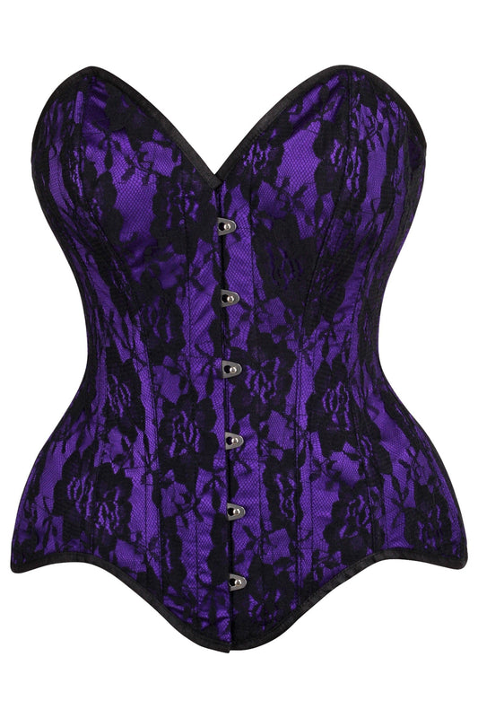 Daisy Corsets Top Drawer Purple Satin w/Black Lace Overlay Steel Boned Overbust Corset - Daisy Corsets