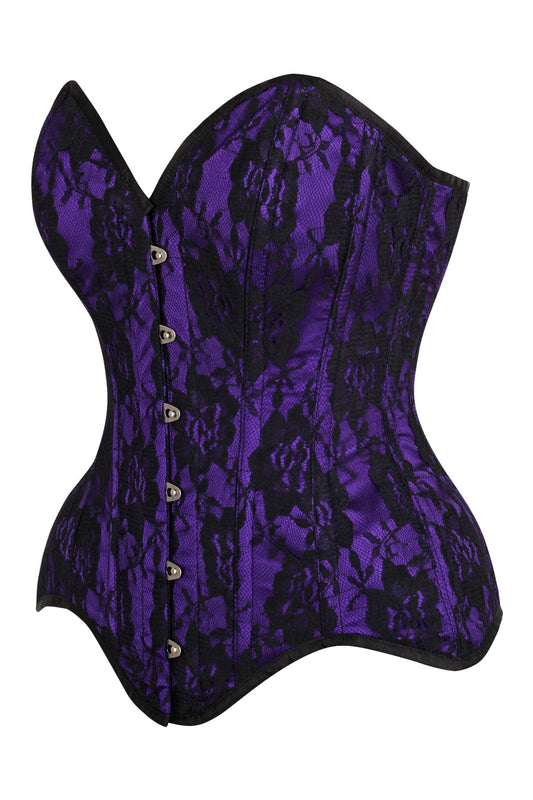 Daisy Corsets Top Drawer Purple Satin w/Black Lace Overlay Steel Boned Overbust Corset - Daisy Corsets