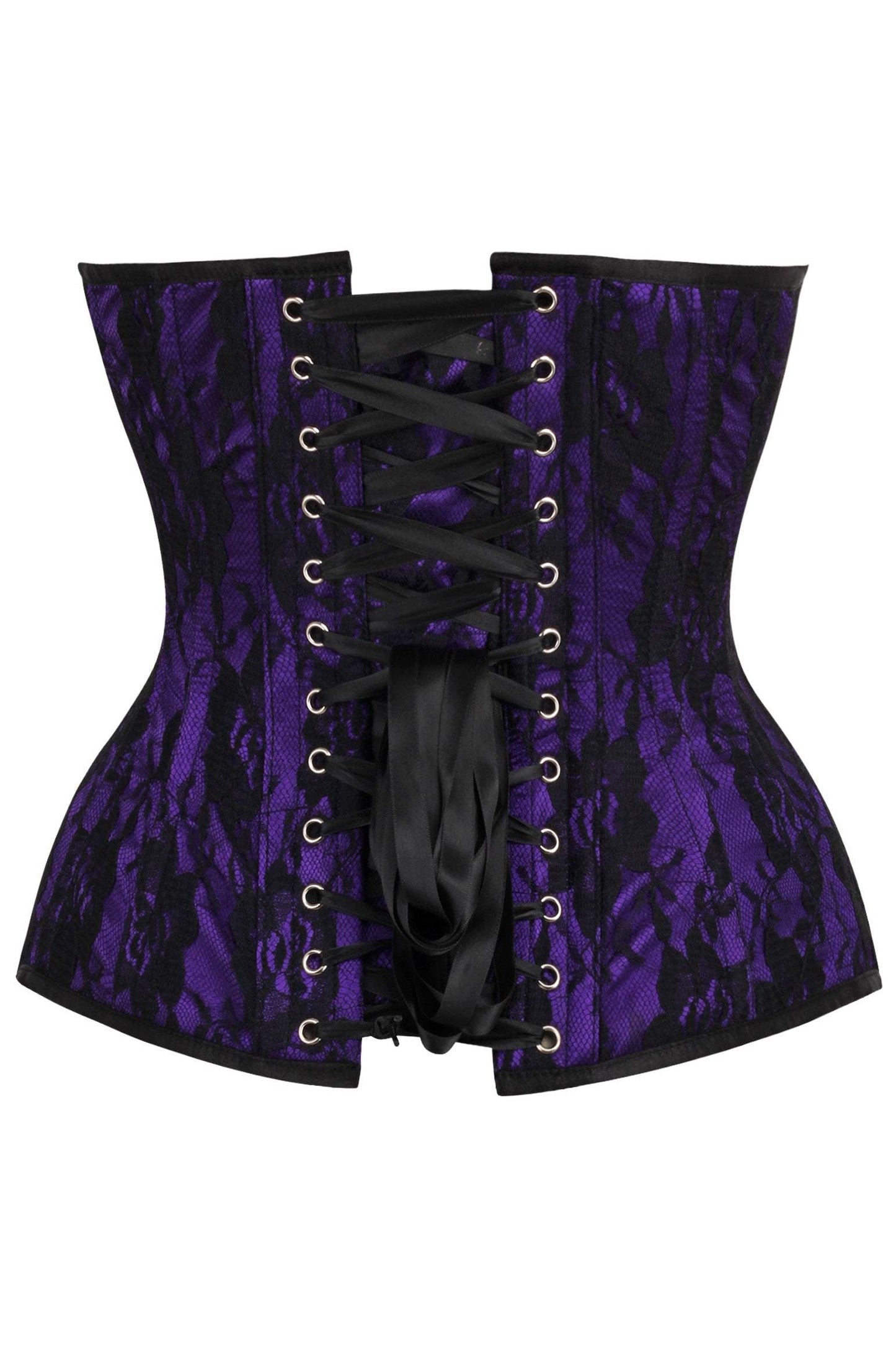 Daisy Corsets Top Drawer Purple Satin w/Black Lace Overlay Steel Boned Overbust Corset - Daisy Corsets - Flyclothing LLC