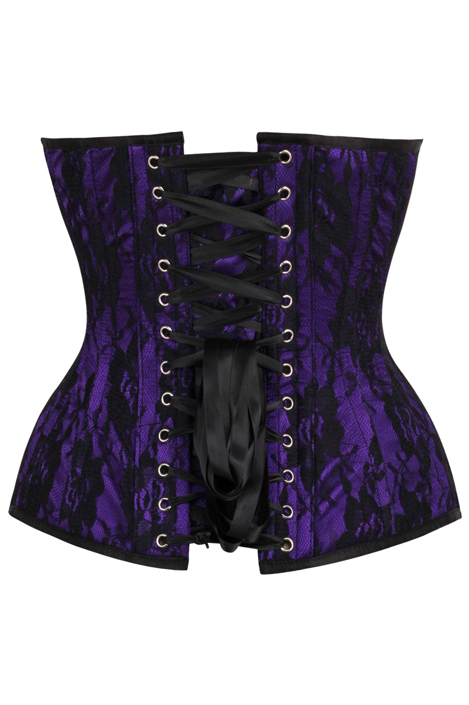 Daisy Corsets Top Drawer Purple Satin w/Black Lace Overlay Steel Boned Overbust Corset - Daisy Corsets - Flyclothing LLC