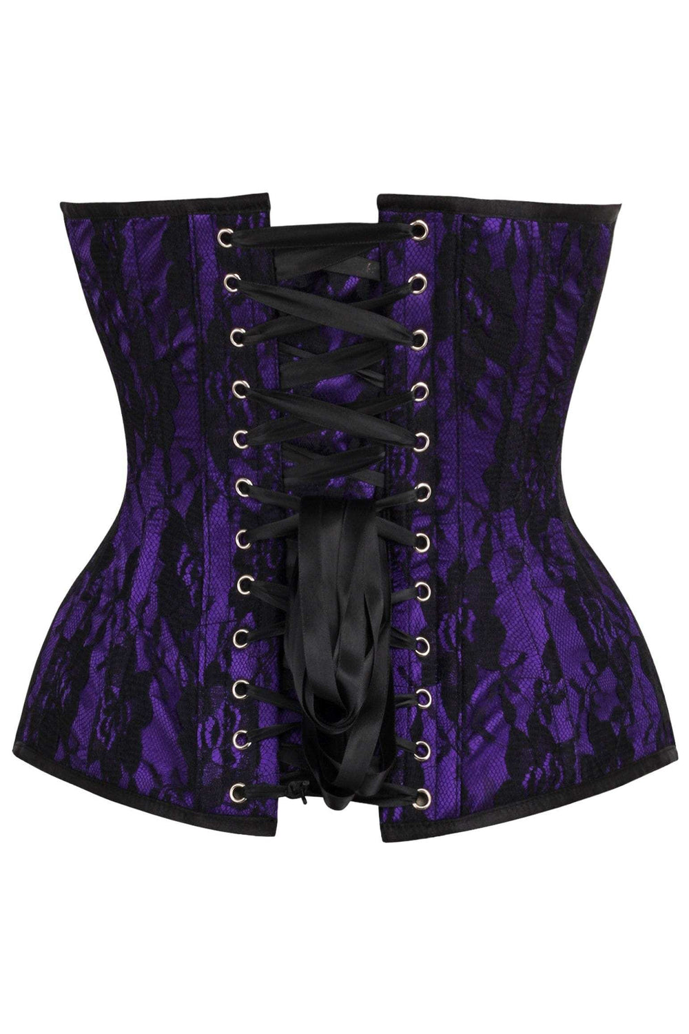 Daisy Corsets Top Drawer Purple Satin w/Black Lace Overlay Steel Boned Overbust Corset - Daisy Corsets - Flyclothing LLC