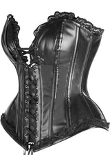 Daisy Corsets Top Drawer Black Faux Leather & Lace Trim Steel Boned Corset - Daisy Corsets - Flyclothing LLC