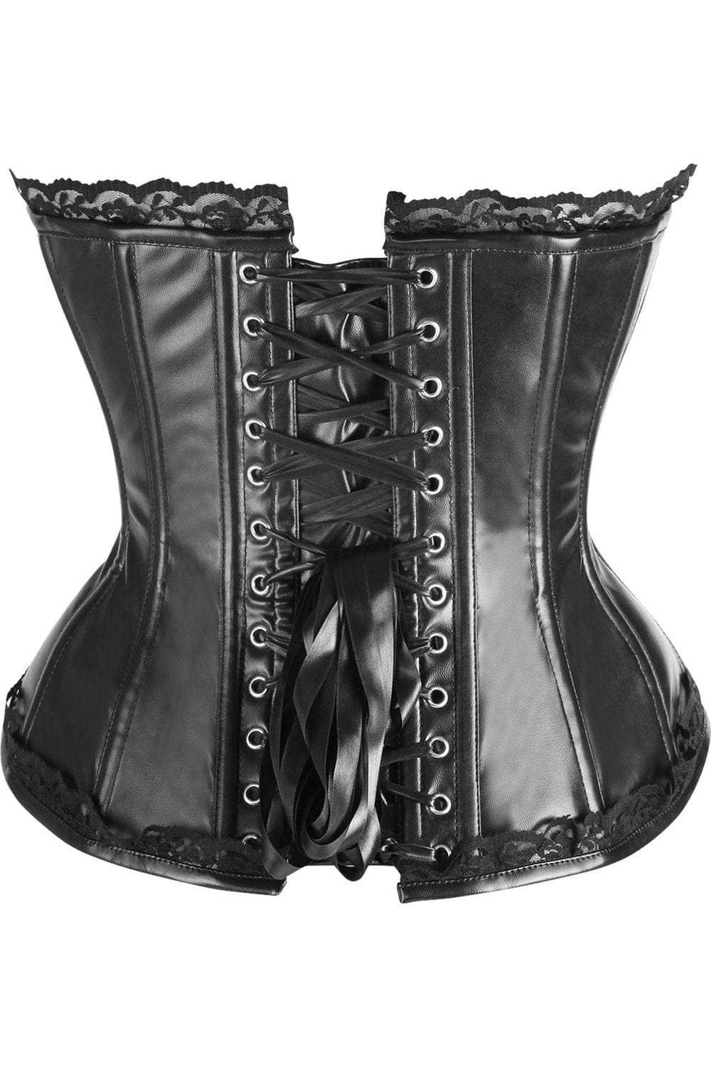 Daisy Corsets Top Drawer Black Faux Leather & Lace Trim Steel Boned Corset - Daisy Corsets - Flyclothing LLC