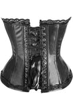 Daisy Corsets Top Drawer Black Faux Leather & Lace Trim Steel Boned Corset - Daisy Corsets