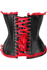 Daisy Corsets Top Drawer Black Faux Leather & Red Lace Trim Steel Boned Corset - Daisy Corsets