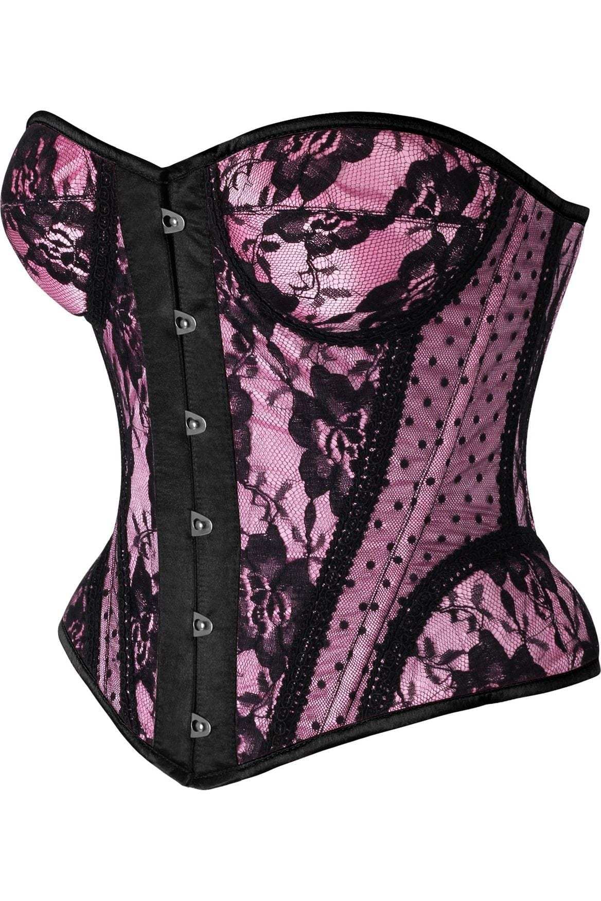 Daisy Corsets Top Drawer Pink w/Black Lace Steel Boned Underwire Bustier Corset - Daisy Corsets - Flyclothing LLC