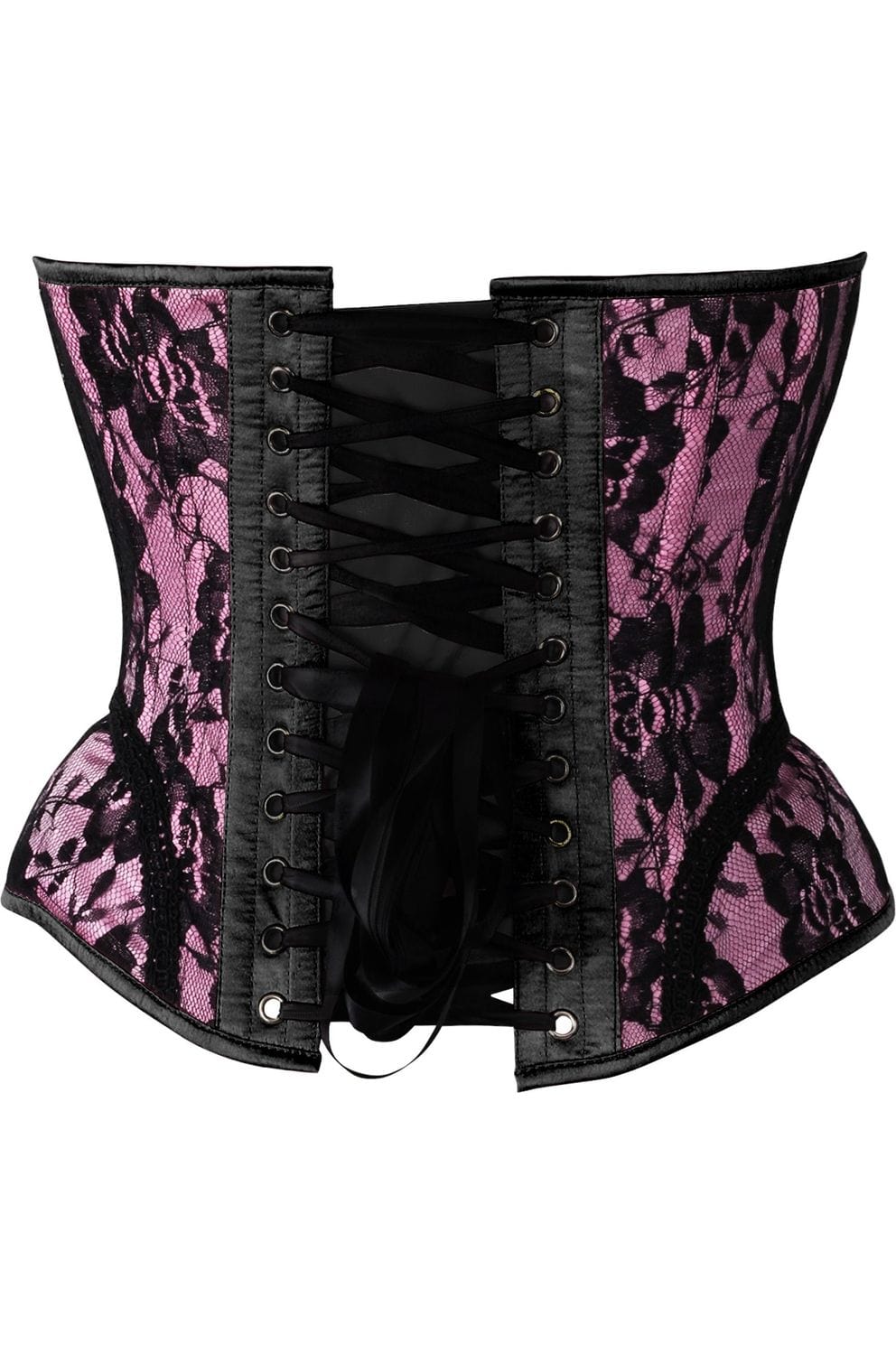 Daisy Corsets Top Drawer Pink w/Black Lace Steel Boned Underwire Bustier Corset - Daisy Corsets