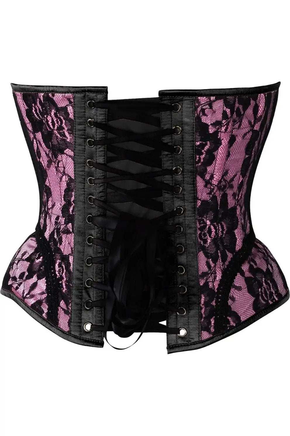 Daisy Corsets Top Drawer Pink w/Black Lace Steel Boned Underwire Bustier Corset - Daisy Corsets - Flyclothing LLC