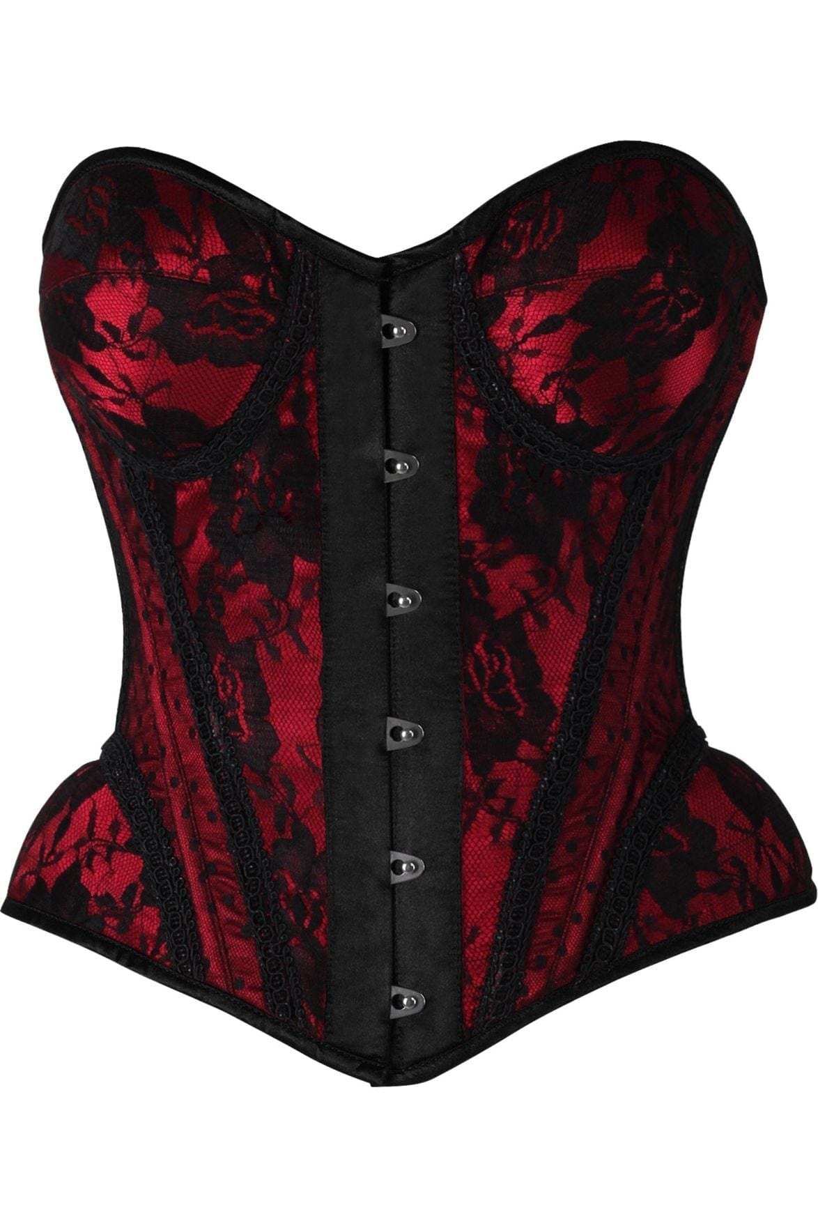 Daisy Corsets Top Drawer Red w/Black Lace Steel Boned Underwire Bustier Corset - Daisy Corsets - Flyclothing LLC