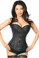 Daisy Corsets Top Drawer Black Brocade Steel Boned Corset w/Clasp Closure - Daisy Corsets - Flyclothing LLC