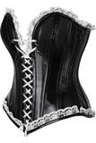 Daisy Corsets Top Drawer Black Faux Leather & White Lace Trim Steel Boned Corset - Daisy Corsets
