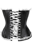 Daisy Corsets Top Drawer Black Faux Leather & White Lace Trim Steel Boned Corset - Daisy Corsets
