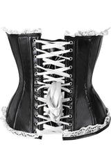 Daisy Corsets Top Drawer Black Faux Leather & White Lace Trim Steel Boned Corset - Daisy Corsets