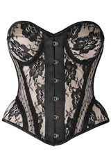 Daisy Corsets Top Drawer Nude w/Black Lace Steel Boned Underwire Bustier Corset - Daisy Corsets - Flyclothing LLC
