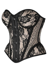 Daisy Corsets Top Drawer Nude w/Black Lace Steel Boned Underwire Bustier Corset - Daisy Corsets - Flyclothing LLC
