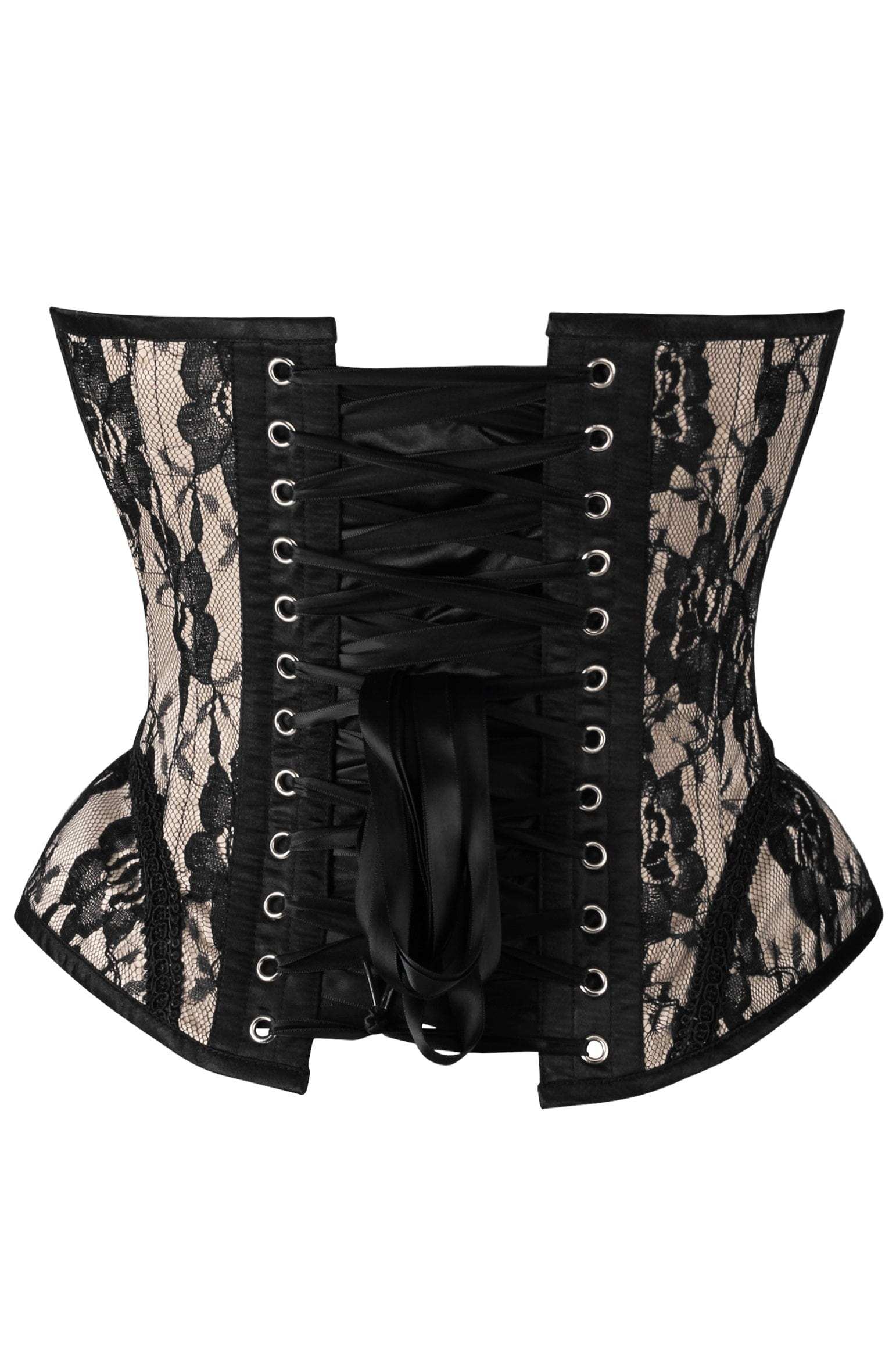 Daisy Corsets Top Drawer Nude w/Black Lace Steel Boned Underwire Bustier Corset - Daisy Corsets - Flyclothing LLC