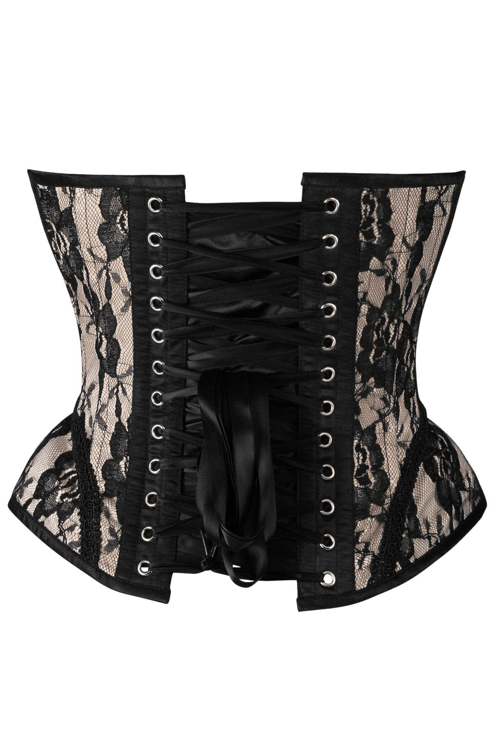 Daisy Corsets Top Drawer Nude w/Black Lace Steel Boned Underwire Bustier Corset - Daisy Corsets - Flyclothing LLC