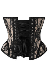 Daisy Corsets Top Drawer Nude w/Black Lace Steel Boned Underwire Bustier Corset - Daisy Corsets