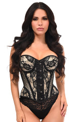 Daisy Corsets Top Drawer Nude w/Black Lace Steel Boned Underwire Bustier Corset - Daisy Corsets