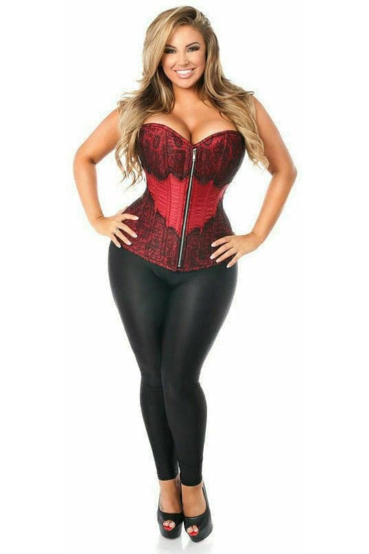 Daisy Corsets Top Drawer Wine Brocade Steel Boned Corset w/Black Eyelash Lace - Daisy Corsets