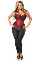 Daisy Corsets Top Drawer Wine Brocade Steel Boned Corset w/Black Eyelash Lace - Daisy Corsets