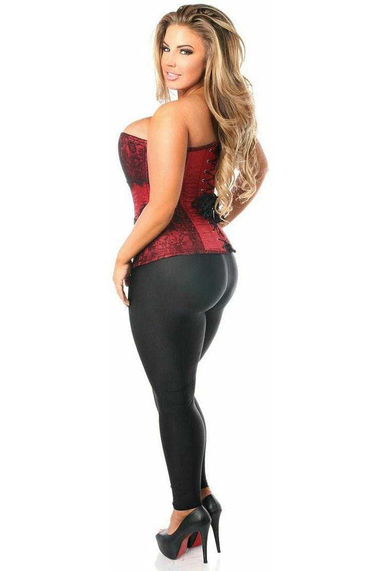 Daisy Corsets Top Drawer Wine Brocade Steel Boned Corset w/Black Eyelash Lace - Daisy Corsets - Flyclothing LLC