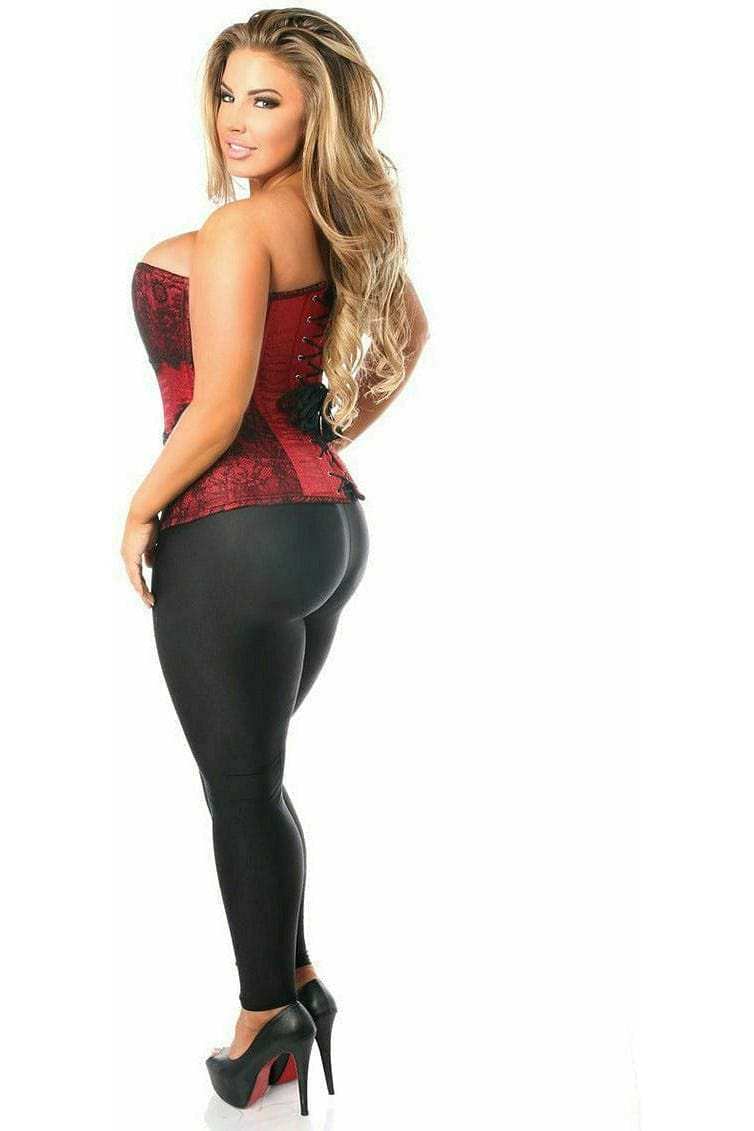 Daisy Corsets Top Drawer Wine Brocade Steel Boned Corset w/Black Eyelash Lace - Daisy Corsets - Flyclothing LLC