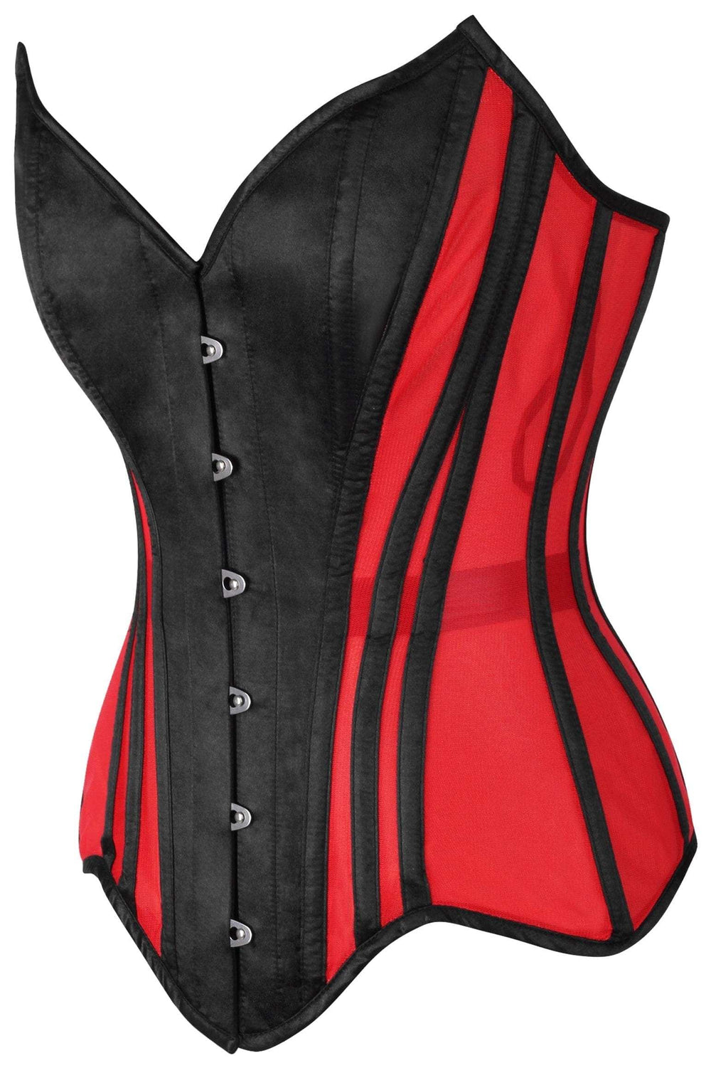 Daisy Corsets Top Drawer Red Mesh & Black Satin Steel Boned Overbust Corset - Daisy Corsets - Flyclothing LLC