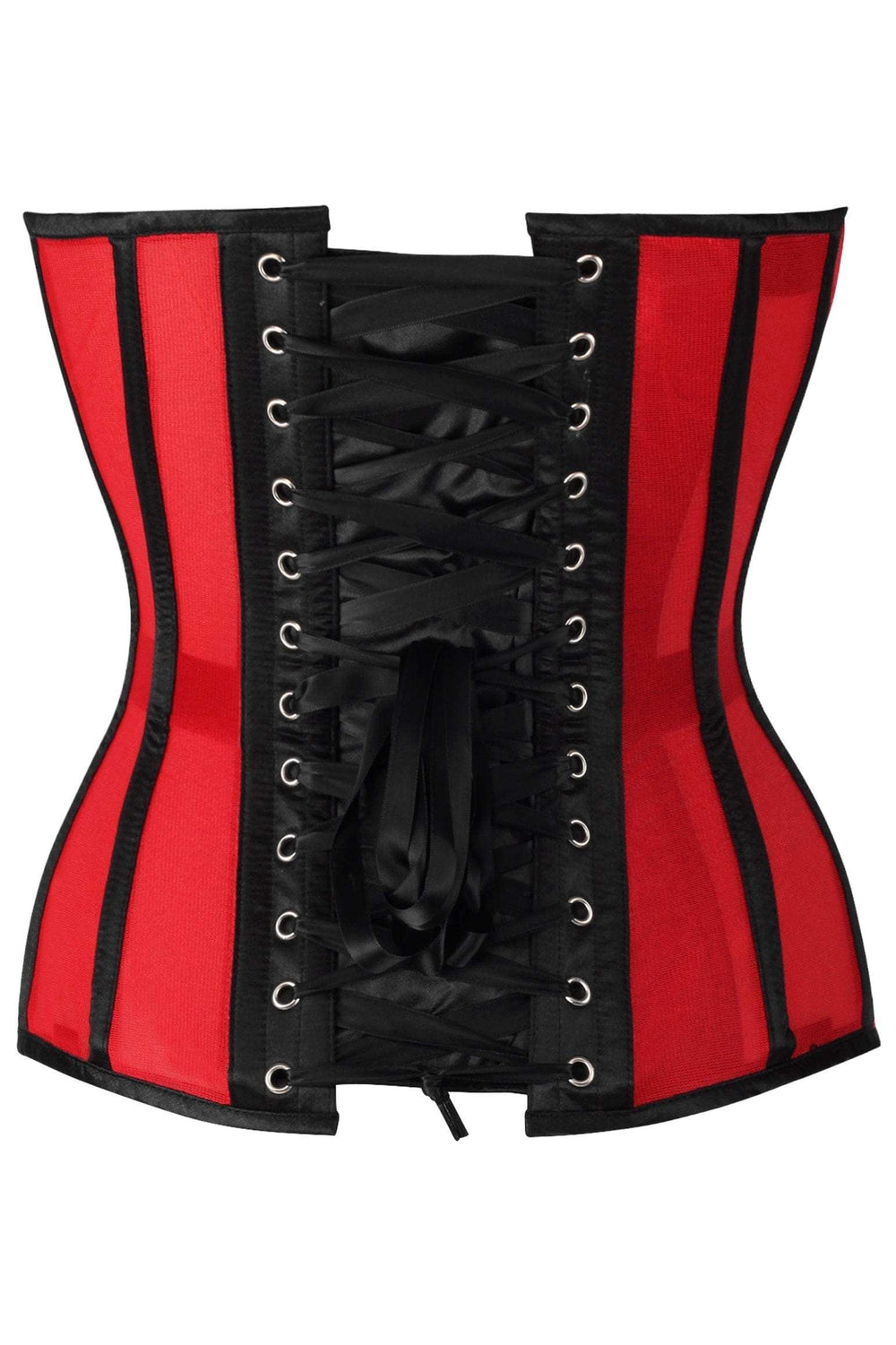 Daisy Corsets Top Drawer Red Mesh & Black Satin Steel Boned Overbust Corset - Daisy Corsets - Flyclothing LLC