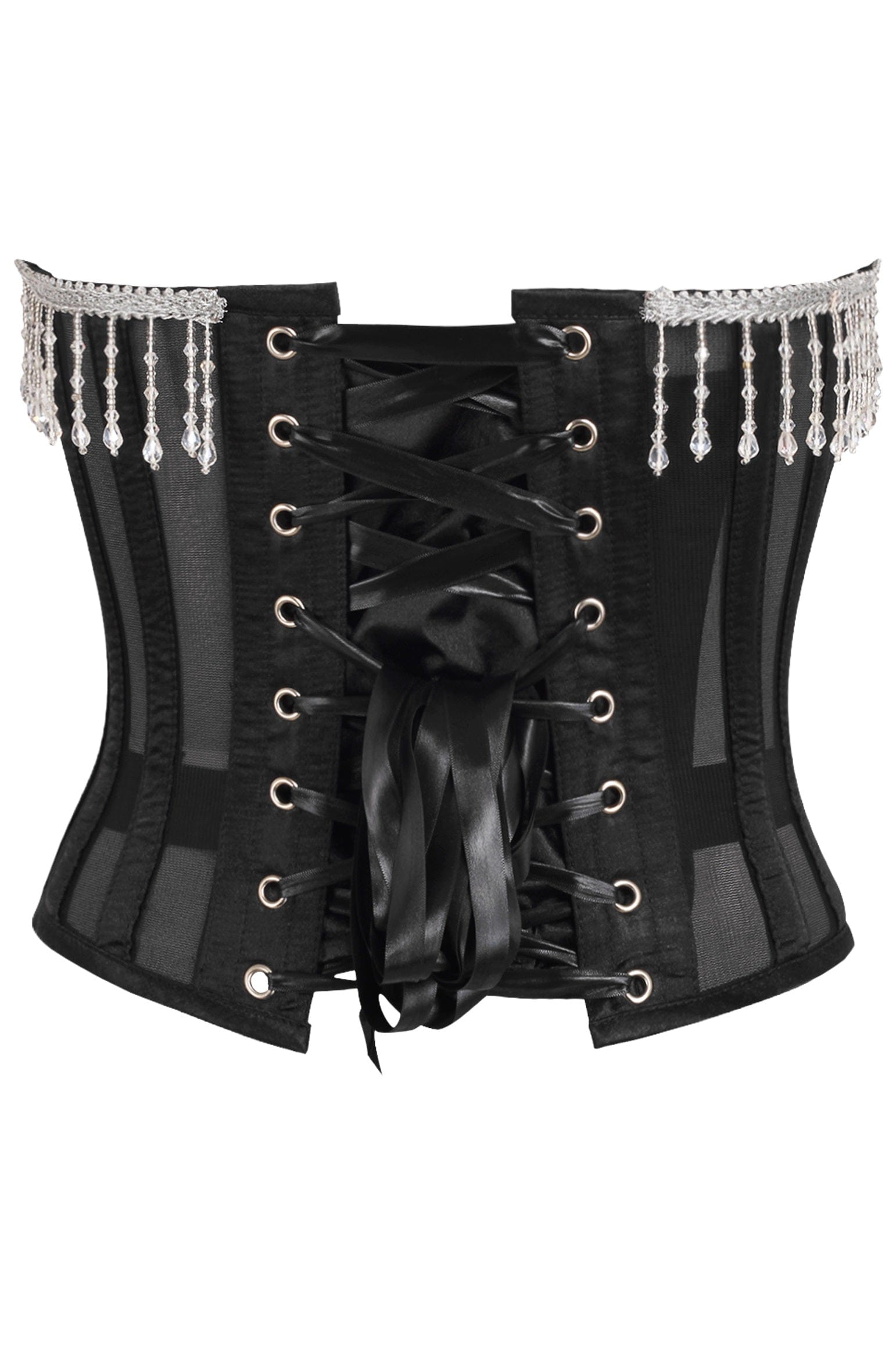 Daisy Corsets Top Drawer Steel Boned Sheer Underwire Waist Cincher w/Fringe - Daisy Corsets
