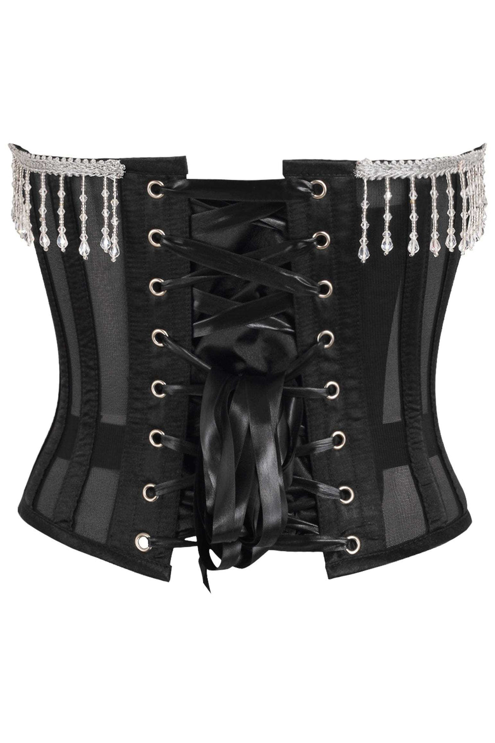Daisy Corsets Top Drawer Steel Boned Sheer Underwire Waist Cincher w/Fringe - Daisy Corsets - Flyclothing LLC