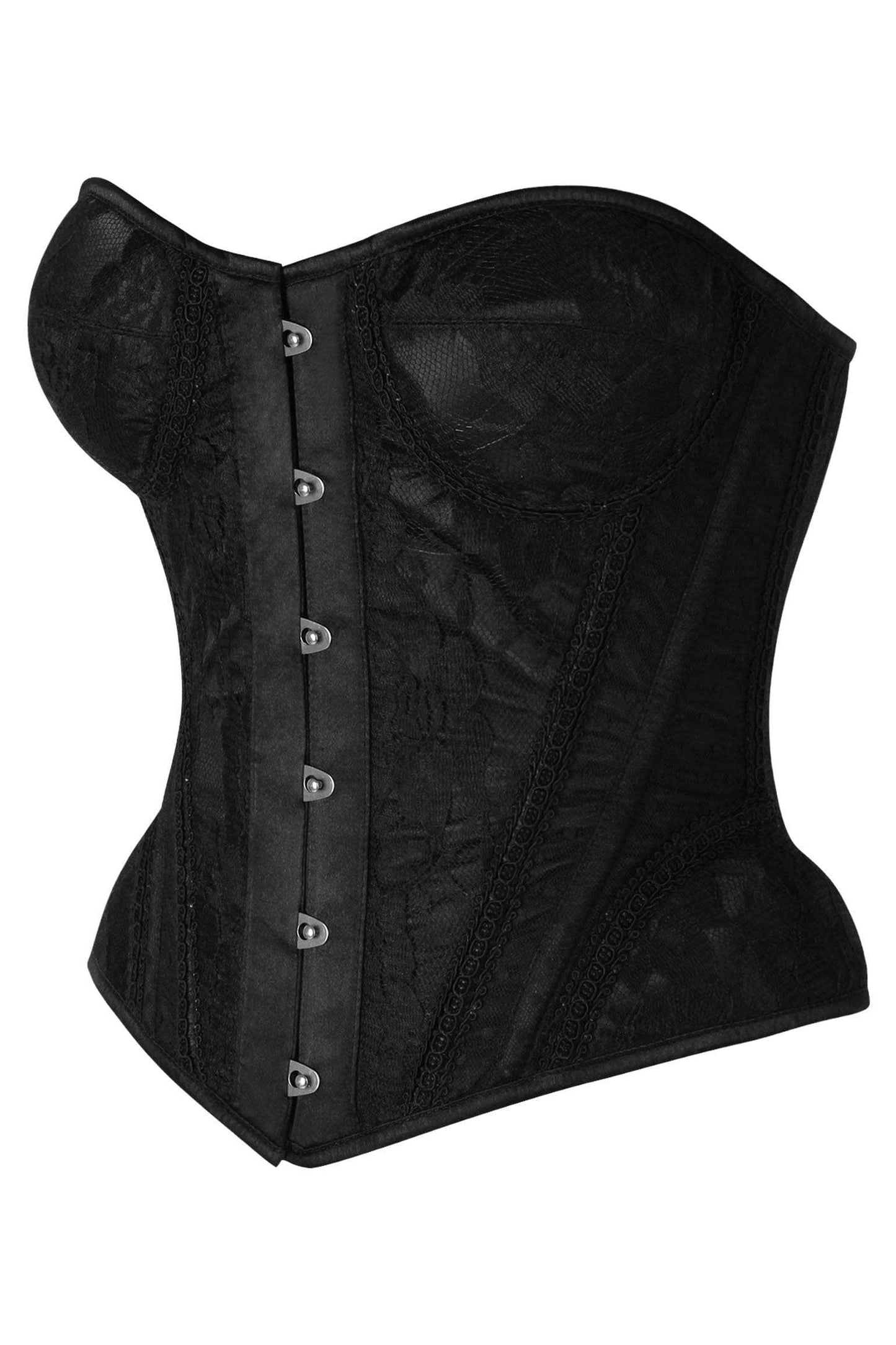Daisy Corsets Top Drawer Black w/Black Lace Steel Boned Underwire Bustier Corset - Daisy Corsets - Flyclothing LLC