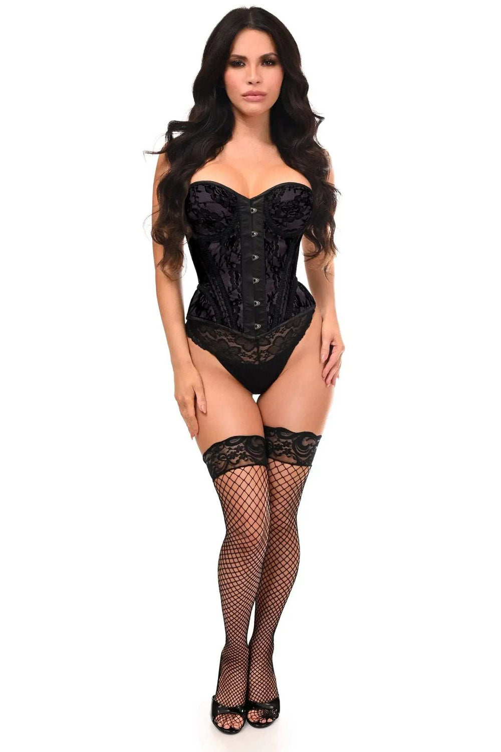 Daisy Corsets Top Drawer Black w/Black Lace Steel Boned Underwire Bustier Corset - Daisy Corsets - Flyclothing LLC
