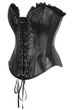 Daisy Corsets Top Drawer Black Faux Leather & Black Lace Trim Lace-Up Steel Boned Corset - Daisy Corsets