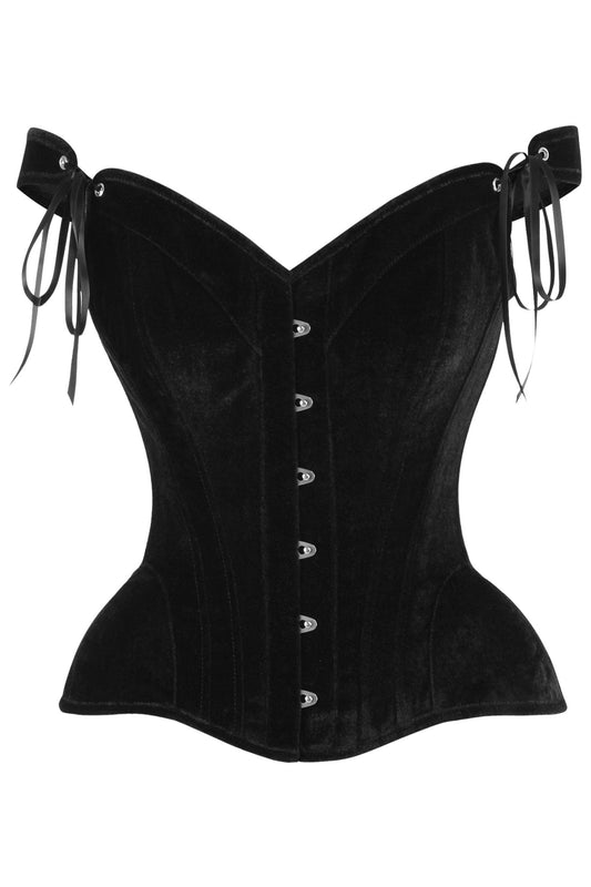 Daisy Corsets Top Drawer Black Velvet Steel Boned Corset w/Straps - Daisy Corsets