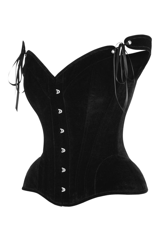 Daisy Corsets Top Drawer Black Velvet Steel Boned Corset w/Straps - Daisy Corsets